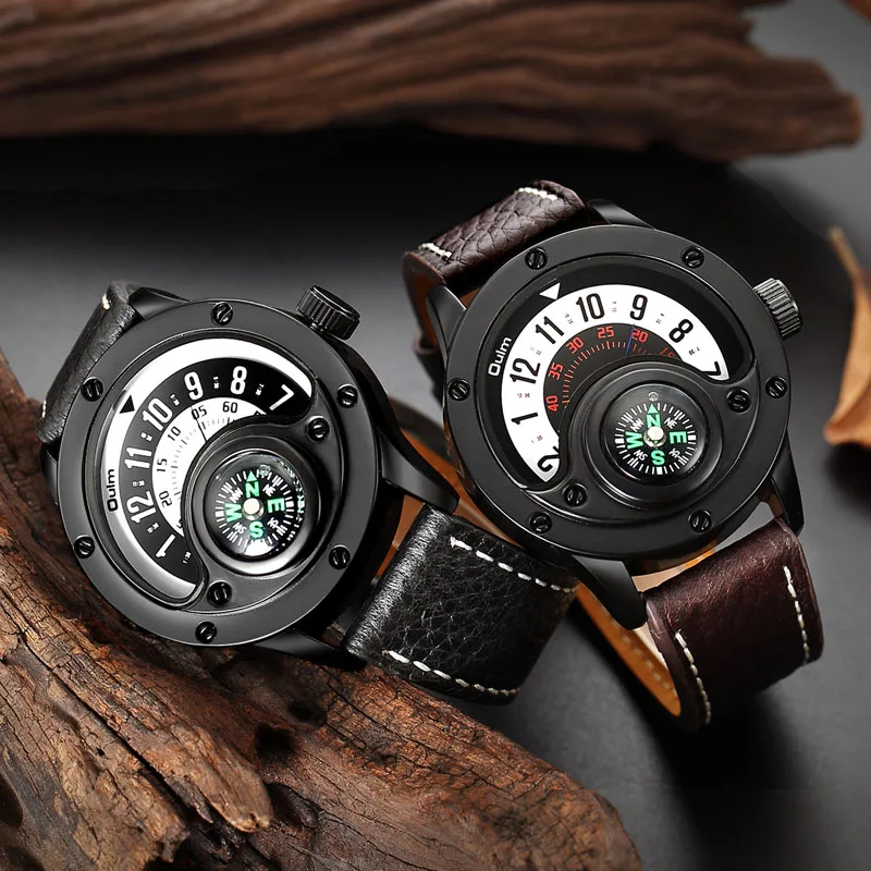 Luxury New Creative Design Men Sports Watches Decorative Compass Clock Sport Male Quartz Watch Casual Leather Man Big Wristwatch