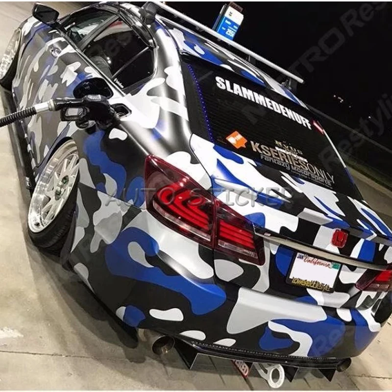 

5/10/15/20/25/30m*1.52m Blue Camouflage Adhesive PVC Vinyl Film Car Wrap Racing Car Camo Sticker Vehicle DIY Decal