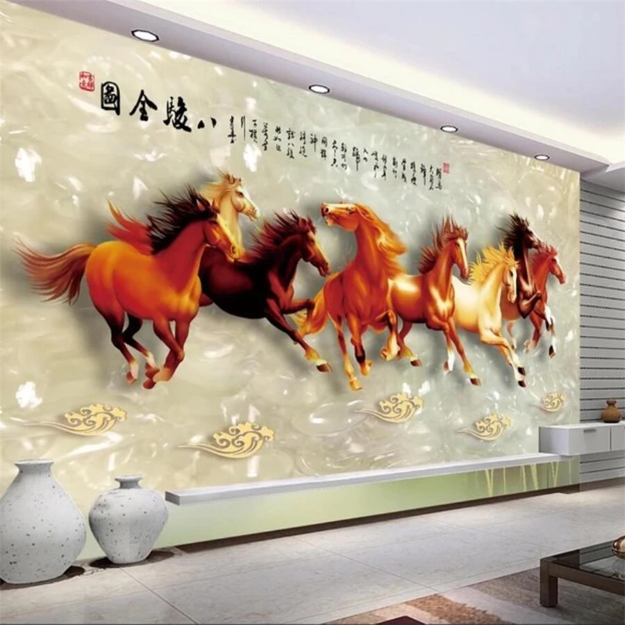 Custom wallpaper 3d papel de pared eight horses glory eight horses jade carving TV background wall living room bedroom wallpaper