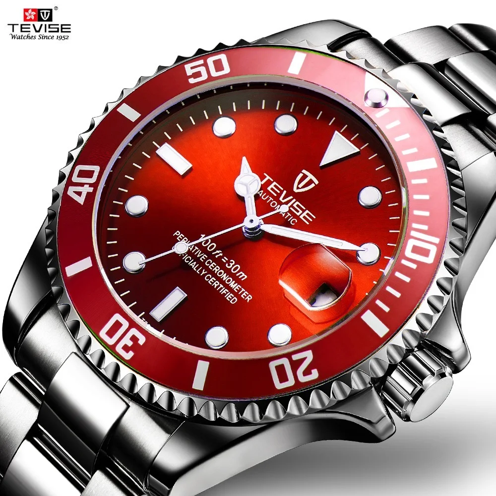 TEVISE Red Watch Men Creative Luminous Watches Date Waterproof Clock Man Blue Automatic Watch Purple Mechanical Wristwatches