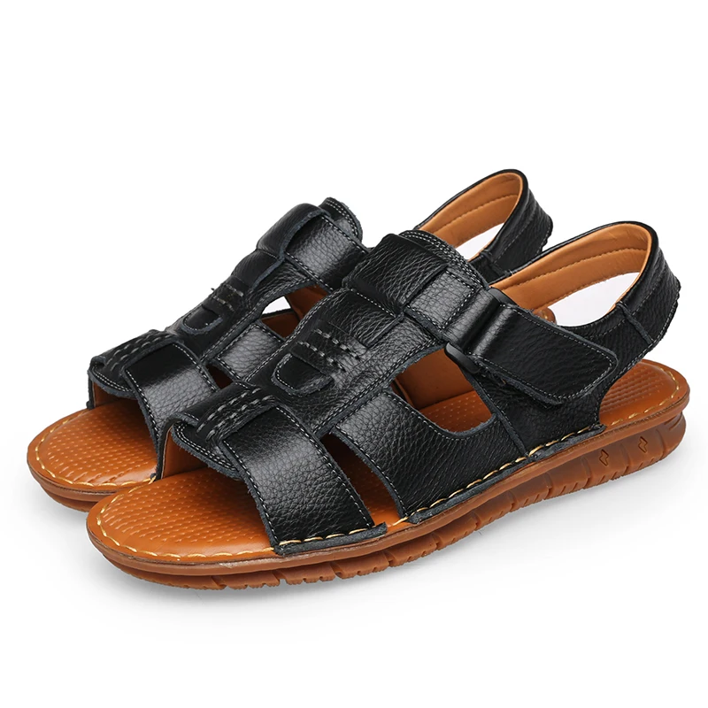 2019 new Men Sandals Summer Hollow Out Breathable Genuine Leather Casual For Driving Moccasins  Flat Men Sandals