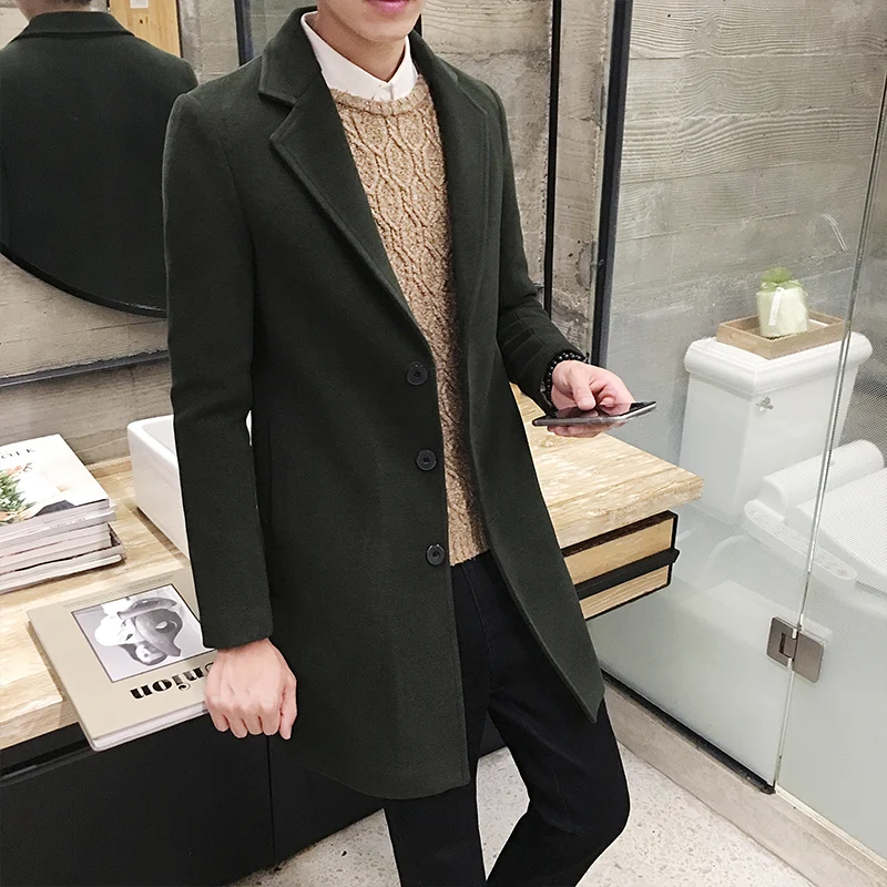 

Long Coat Mens Woolen Mens Trench Coat Mens Winter Long Coats Slim Fit Black Manteau Long Homme Green Vintage Men Clothing Khaki