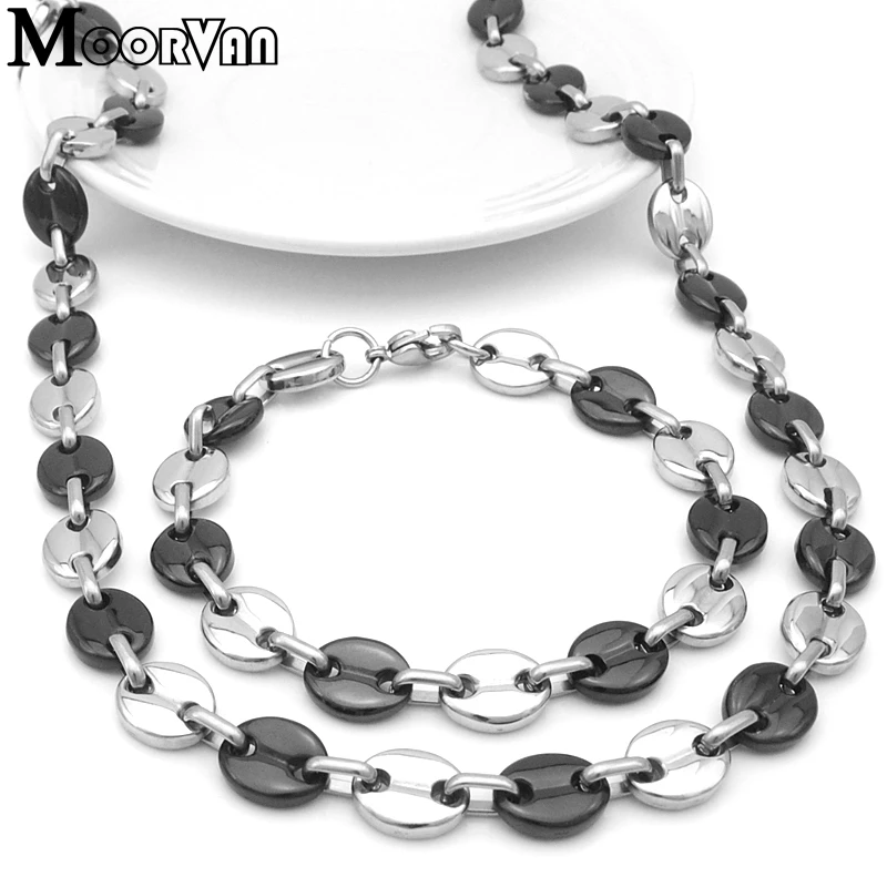 Moorvan Men Women Beads Gold Color Stainless Steel African Jewelry Set Chain Necklace Bracelet Sets For Man Lady Free Shipping