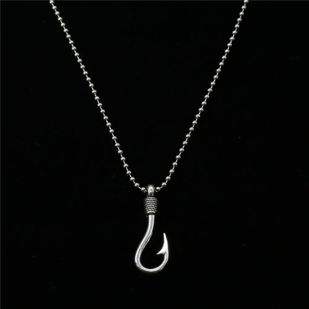 Fashion Vintage Male Punk Long Custom Sweater Chain Choker Necklace Fish Hook Pendant Men Necklace Women Jewelry Gifts 2019