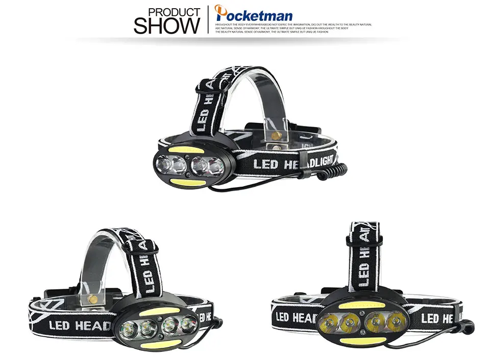 Super Bright LED headlamp 4 x White LED + 2 x COB + 2 x Red LED Headlight 7 Lighting Modes Head Lamp Head Flashlight