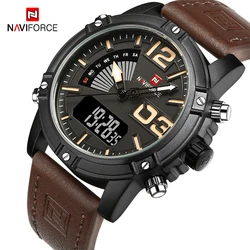 NAVIFORCE Luxury Brand Digital Quartz Watch Men Fashion Leather Band Men Sport Watches Waterproof WristWatch Relogio Masculino