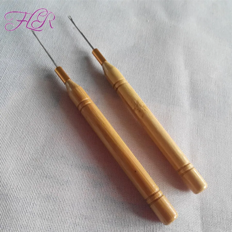 Pulling Hair Needles 12units per bag Wooden Handle Simple Pulling Needle, Micro Ring Tools for I tip hair extension hooks