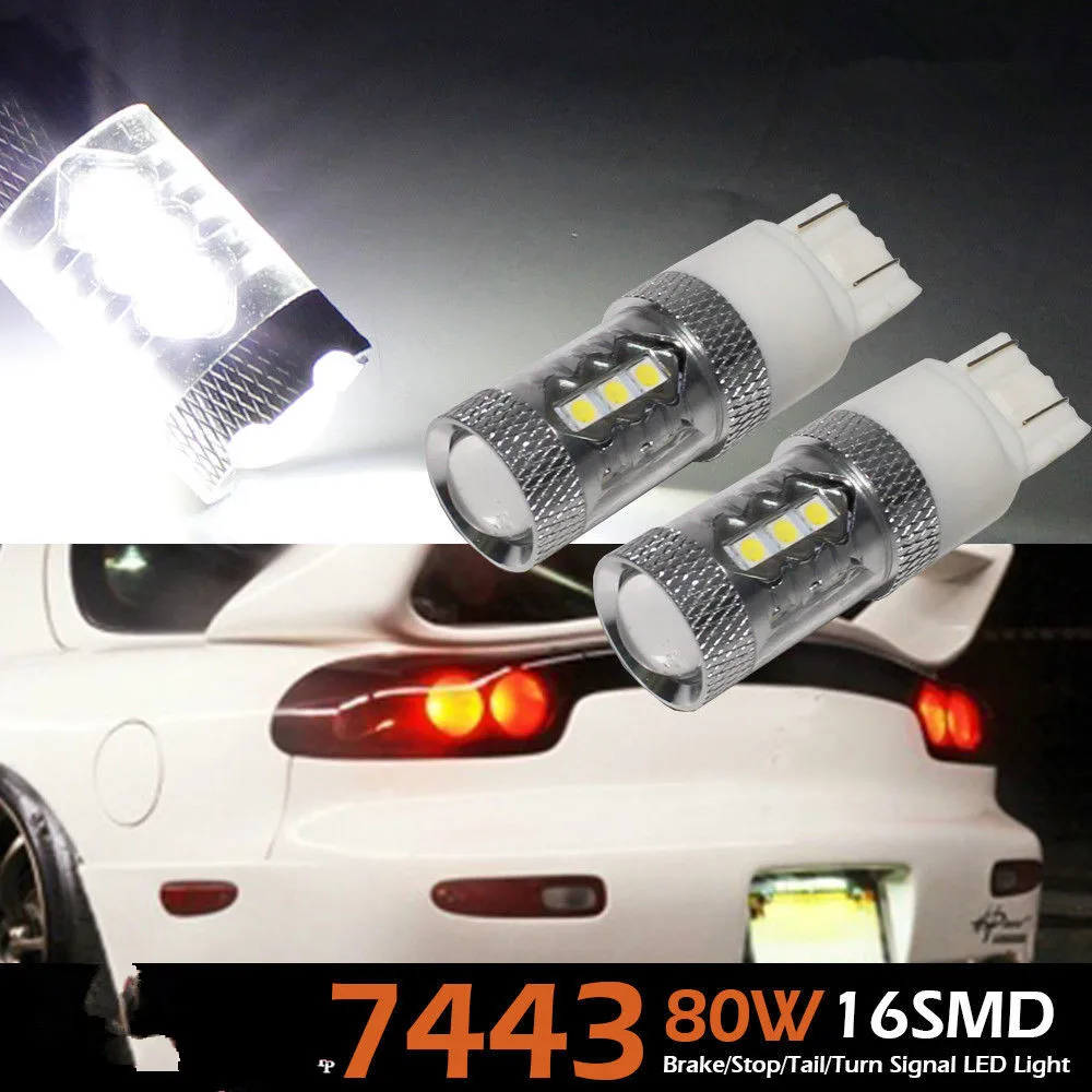 

2x VERY BRIGHT 80W T20 7443 WHITE HIGH POWER CREE Chip LED 12V STOP/TAIL LIGHT BULBS CANBUS/Backup Parking Light bulb