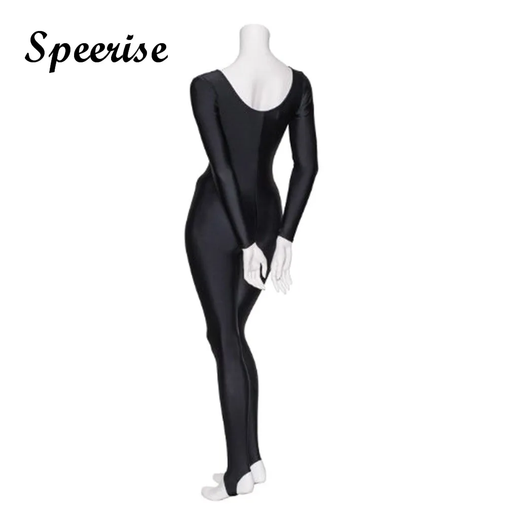 Womens Long Sleeve Unitard Stirrups Full Body Black  Gymnastics Bodysuit Adult Spandex Ballet Dance Suit Costumes