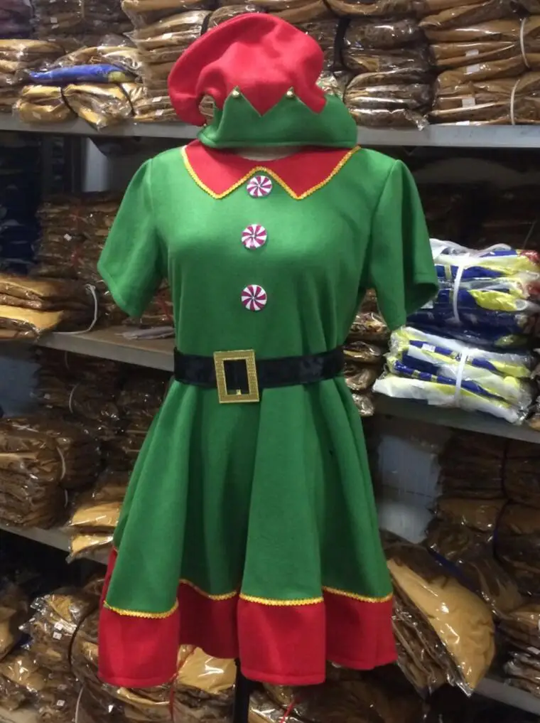 2017 nova mulher natal halloween traje de manga longa verde e vermelho menina elf vestido traje de natal para crianças mais tamanho XXS-3XL