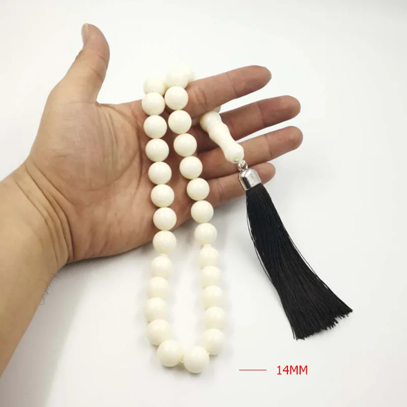 Resin Tasbih Imitation ivory color Misbaha 33 Beads white muslim man rosary Mastkhan prayer beads Islamic bracelet Eid gift