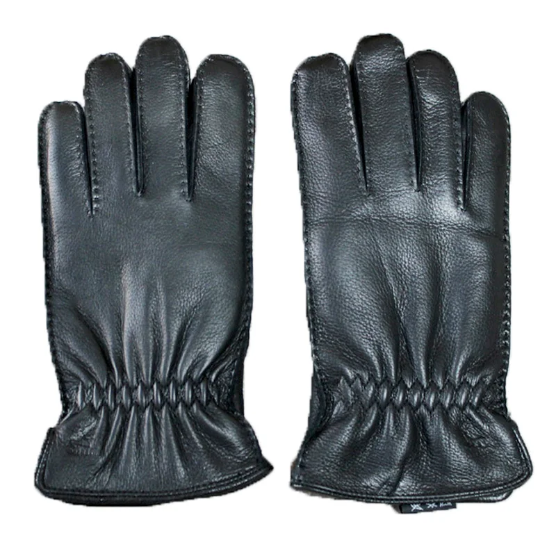 High-quality Imported Deerskin Leather Gloves Men\'s Fashion Hand-Stitched Winter Thickening Warm Motorcycle Riding Points