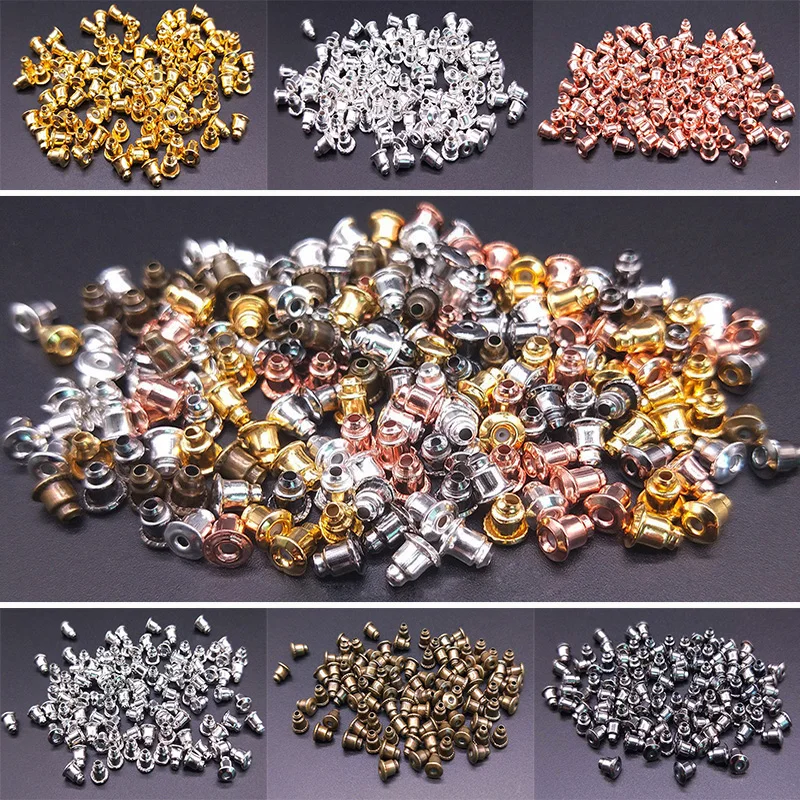 100pcs Six Colors Alloy Earring Backs Bullet Stoppers Earnuts Earring Back Plugging Blocked Back DIY Jewelry Making Accessories