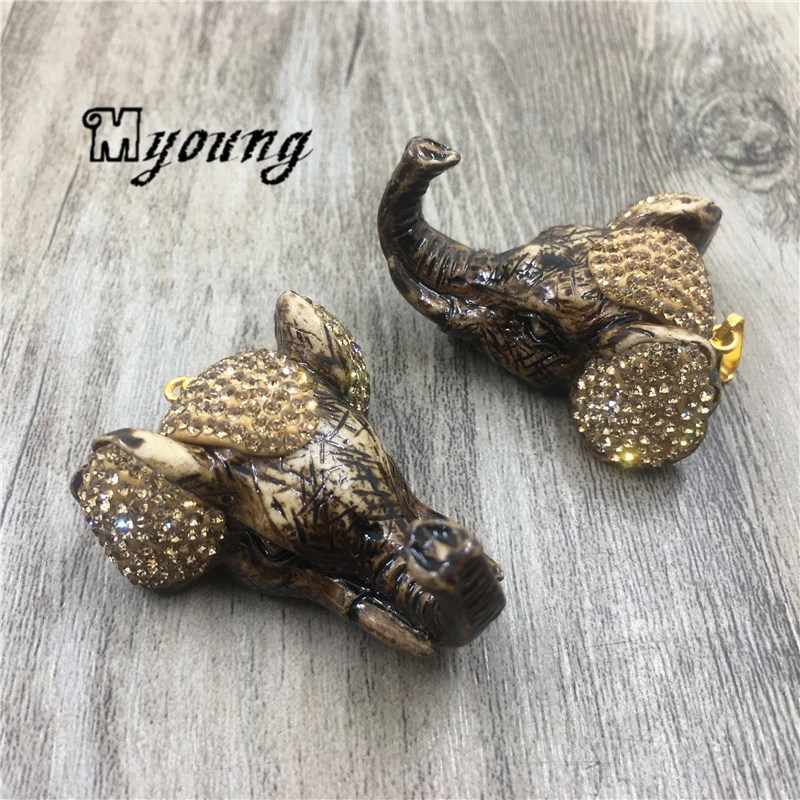 Elephant Skull Boho Ethnic Pendant Charms For DIY Jewelry Making,Mammoth Skull Pendants with Rahinestone Paved  MY1926