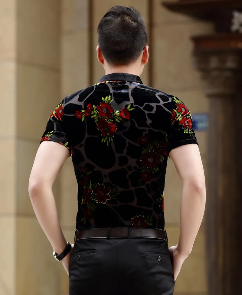 Luxury Floral Embroidery Lace Shirt Men 2023 New Sexy Transparent Mens Dress Shirts See Through Party Clubwear Male Social Shirt