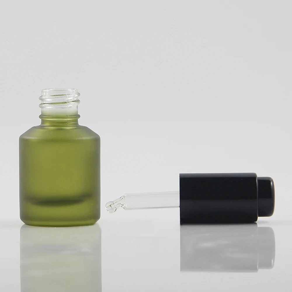 

25pcs 15ml olive green frosted Glass Essential Oil Bottle With press dropper cap , 15ml glass Essential Oil Container