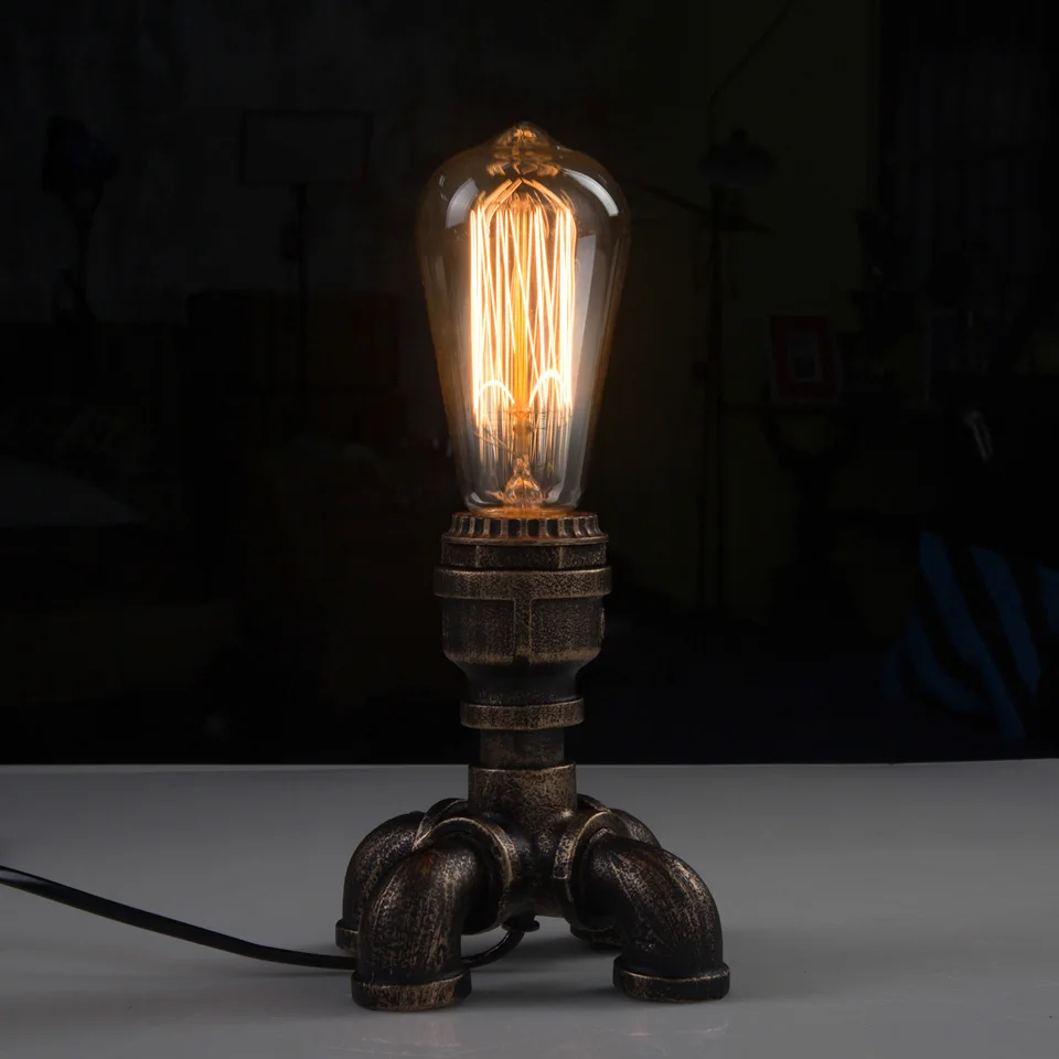 Imagem -05 - Luz de Mesa Retro de Metal Suporte Base para Sala de Estar Luminária Estilo Industrial Lâmpadas de Ferro Vintage Lâmpada de Água E27