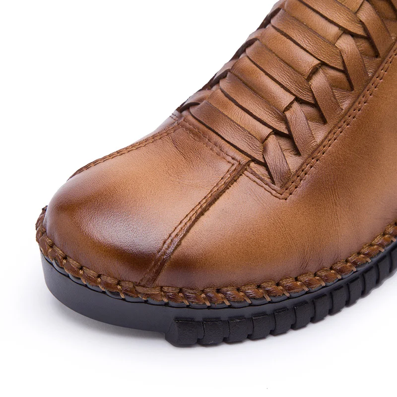 DRKANOL 2024 New Women Snow Boots Handmade Sewing Genuine Leather Ankle Boots Women Winter Warm Casual Shoes Plus Size 35-43