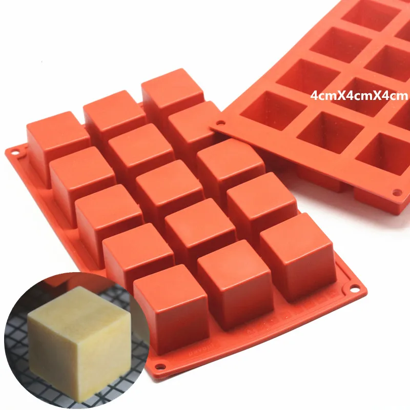 Silicone Mold for Baking ,Soap Making, Non-stick, Rubik's Cube Cake Mold, Dessert Decorators, 4cm, 15 Cavity, 1Pc