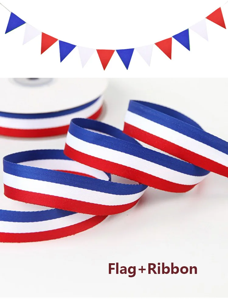 France Flag Print Pennant Bunting+Width 25mm Red White Blue Stripe webbing Grosgrain gift wrap ribbon Clothing Accessories