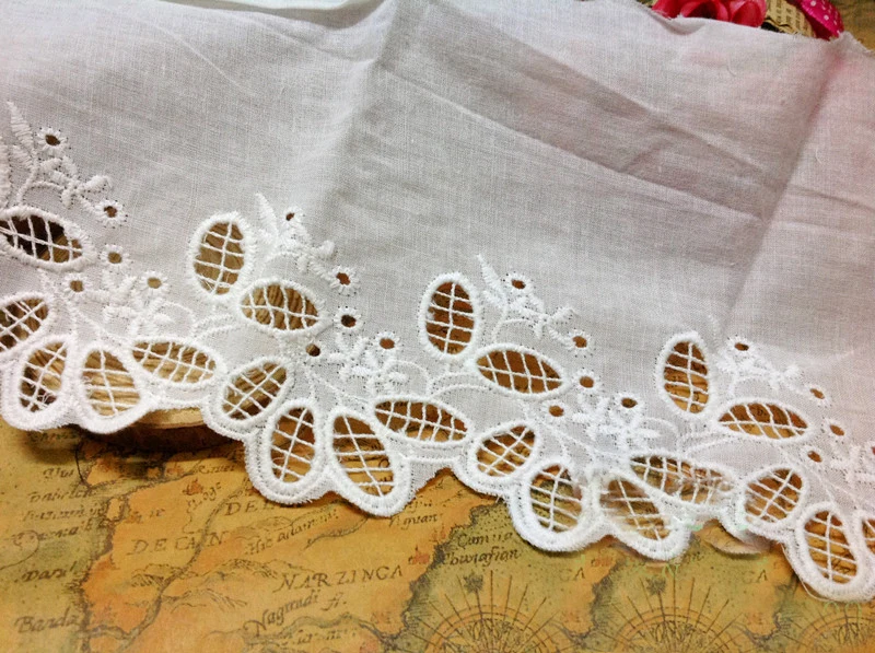 

10 yard 13cm 5.11" wide ivory fabric cotton embroidery lace trim ribbon N0470L4K589