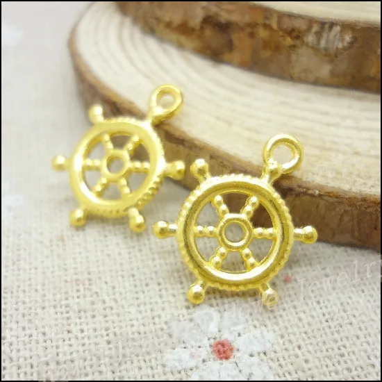 Wholesale  75PCS Gold-color Rudder Charms Pendant Fit Bracelets Necklace DIY Metal Jewelry Making