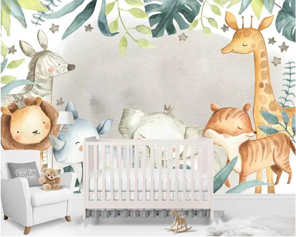 

Custom Wallpaper cartoon elephant giraffe animal balloon children's room background wall Mural home decoration 3D Wallpaper　