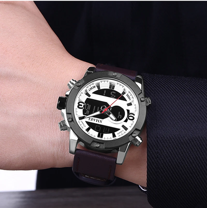 SMAEL New Sport Watches Waterproof Genuine Dual Display Quartz Wristwatches Big Dial Fashion Cool Man 1320 Digital Watch LED Men