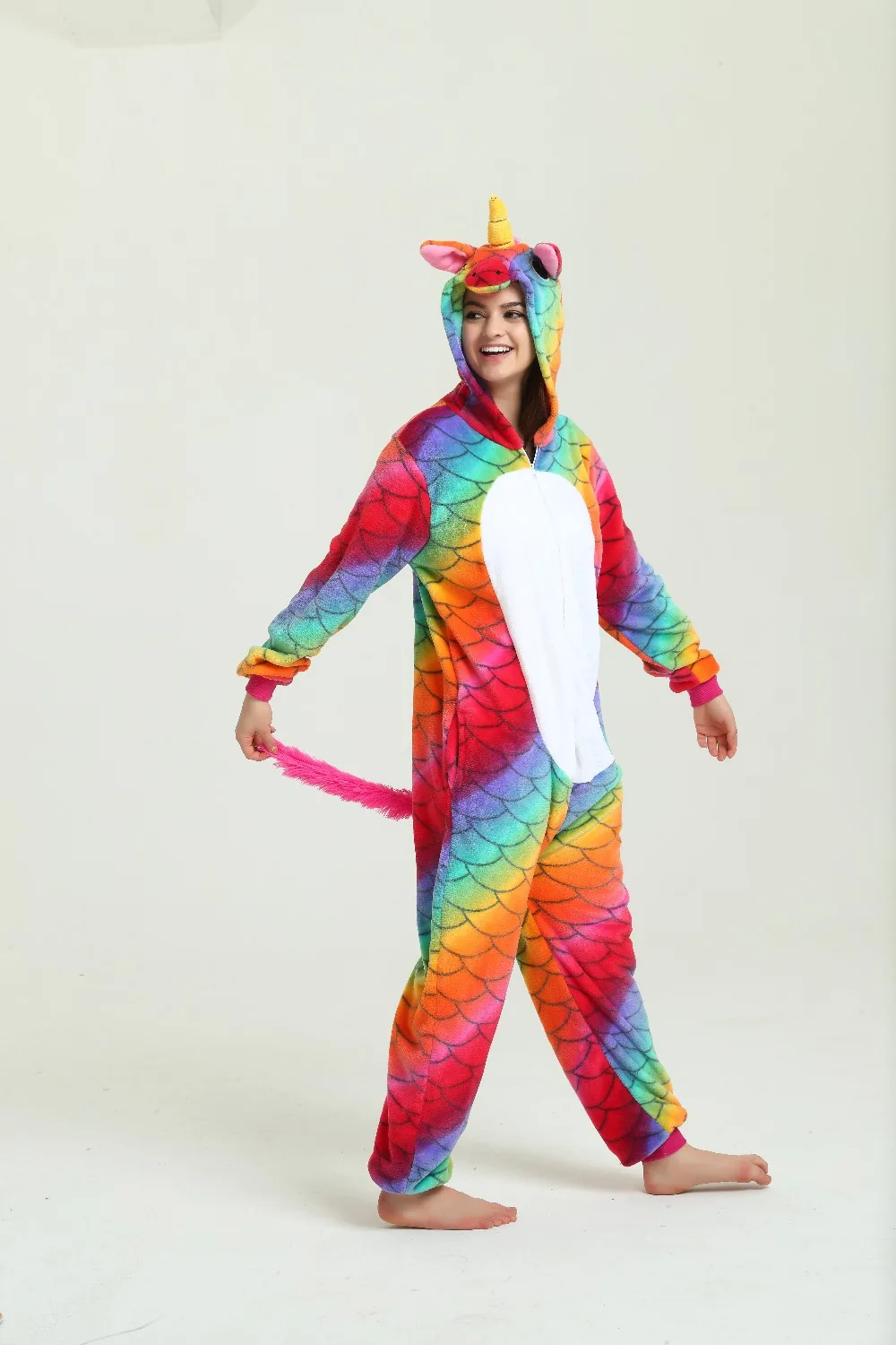 Kigurumi-Disfraz de halloween para adultos, mono de animales de franela con cremallera, Invierno