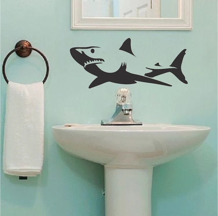 Shark Wall Decals Bathroom Home Decor Eco-friendly Vinyl Wall Sticker for Living Room Creative Wallpaper Adesivo de parede ZA056