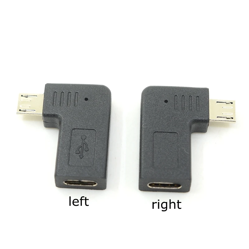 90 Degree Right & Left Angled Micro USB Male to Type-C USB 3.1 Female Elbow Adapter Converter for Phone/Tablet