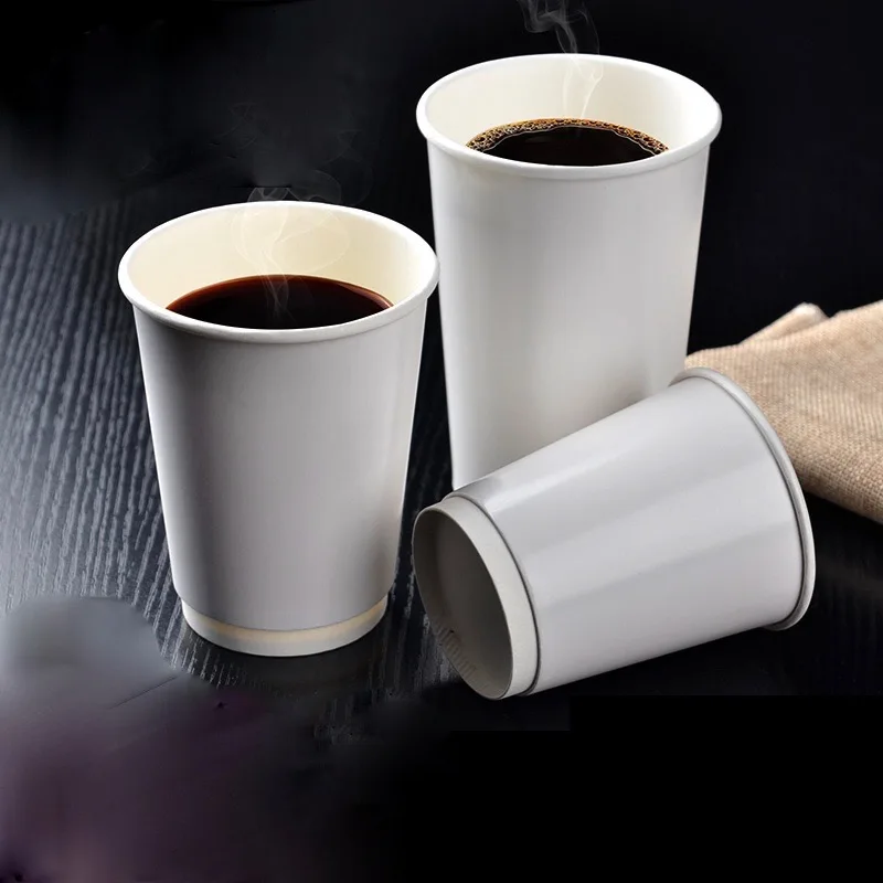 100x Disposable Cups with Lids Double Wall Layer Kraft Paper 12oz Coffee Paper Cups 350ml - 400ml FDA SGS Custom Made White