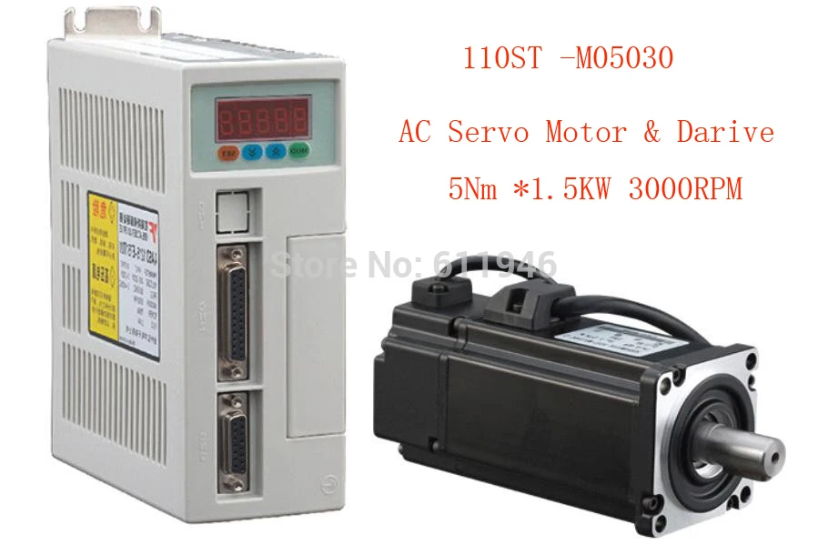 1set 110ST-M05030 AC SERVO MOTOR 5.0N.M 1.5KW WITH DRIVER AND CABLE