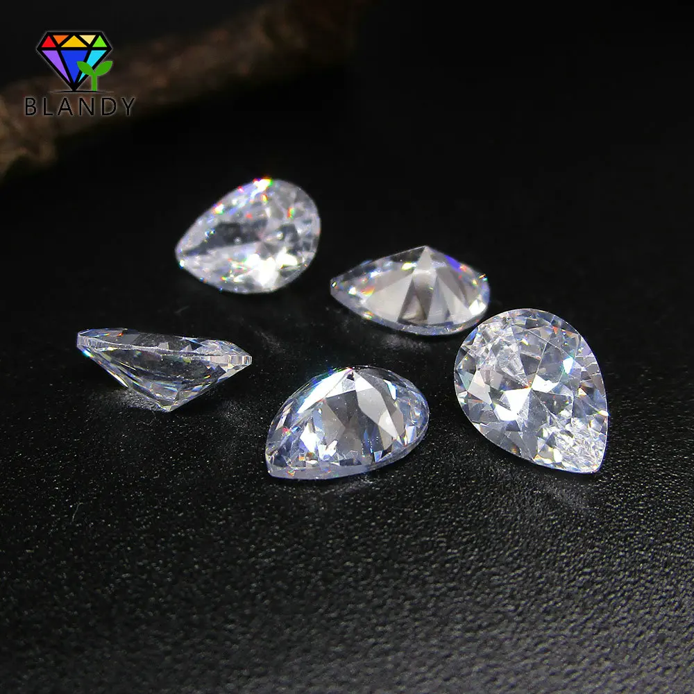 Factory Price 5A 2x3~13x18mm Pear Shape White Cubic Zirconia Machine Cut Loose Zirconia Stone Synthetic CZ Gems For Jewelry