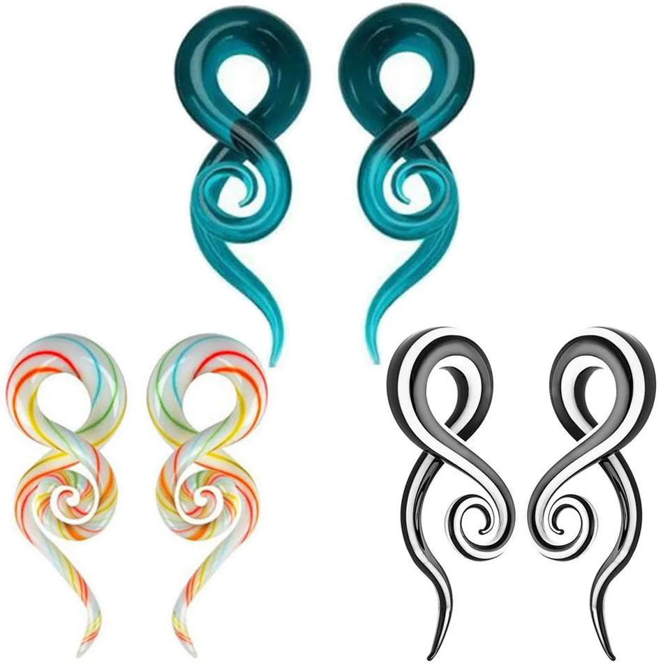 One Pair Pyrex Glass Ear Spiral Taper Gauge Ear Plug Stretching Expander Piercing Glass Gauge Body Jewelry Piercing