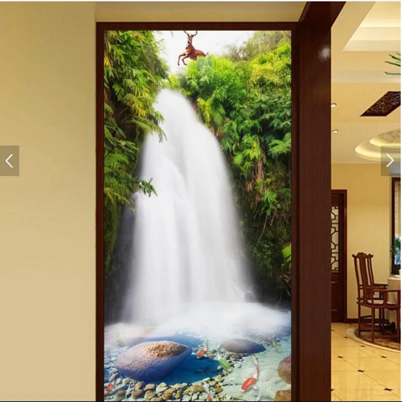 

wellyu Custom large frescoes beautiful flowing water Health Choi waterfall scenery entrance wall wallpaper papel de parede