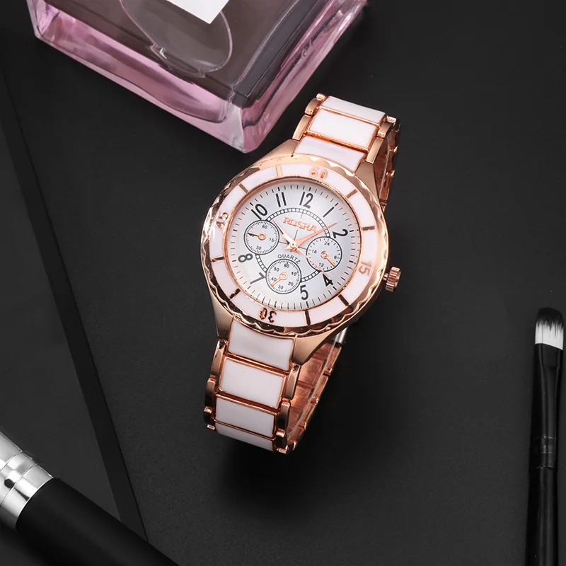 Relojes de Acero de cuarzo para Mujer, pulsera de diseño elegante de oro rosa y blanco, Bayan Kol Saati