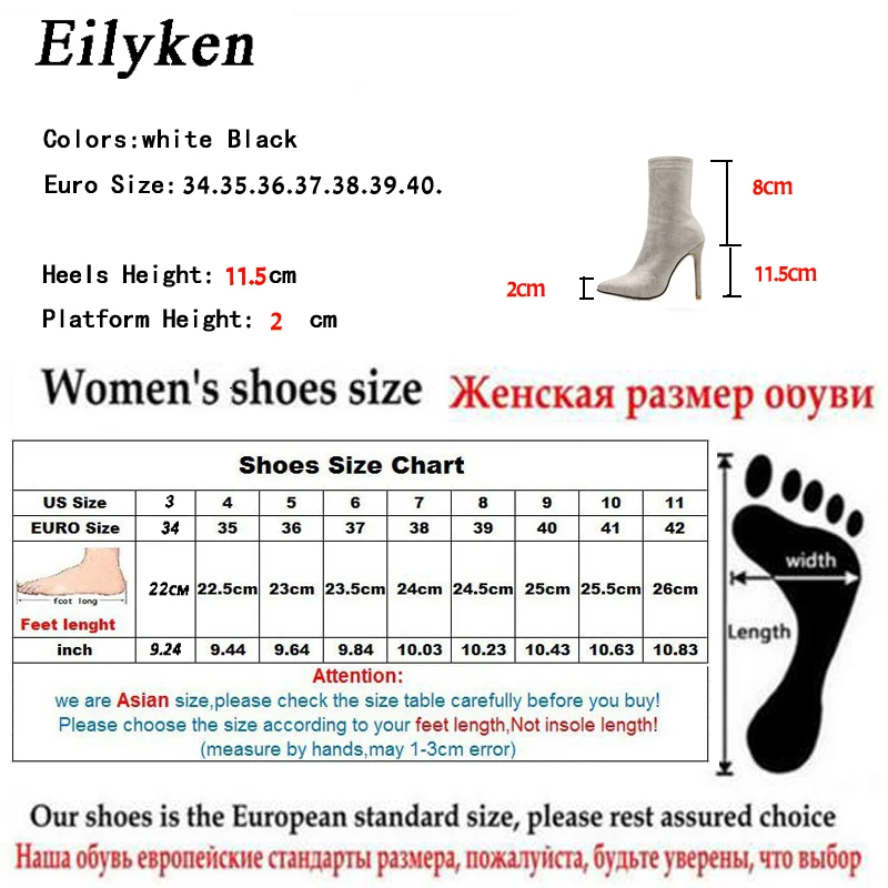 Eilyken Plus rozmiar 35-42 kobieta botki cyrkonie wysokie obcasy buty na zamek błyskawiczny szpiczasty palec u nogi Sexy botki motocyklowe dla kobiet