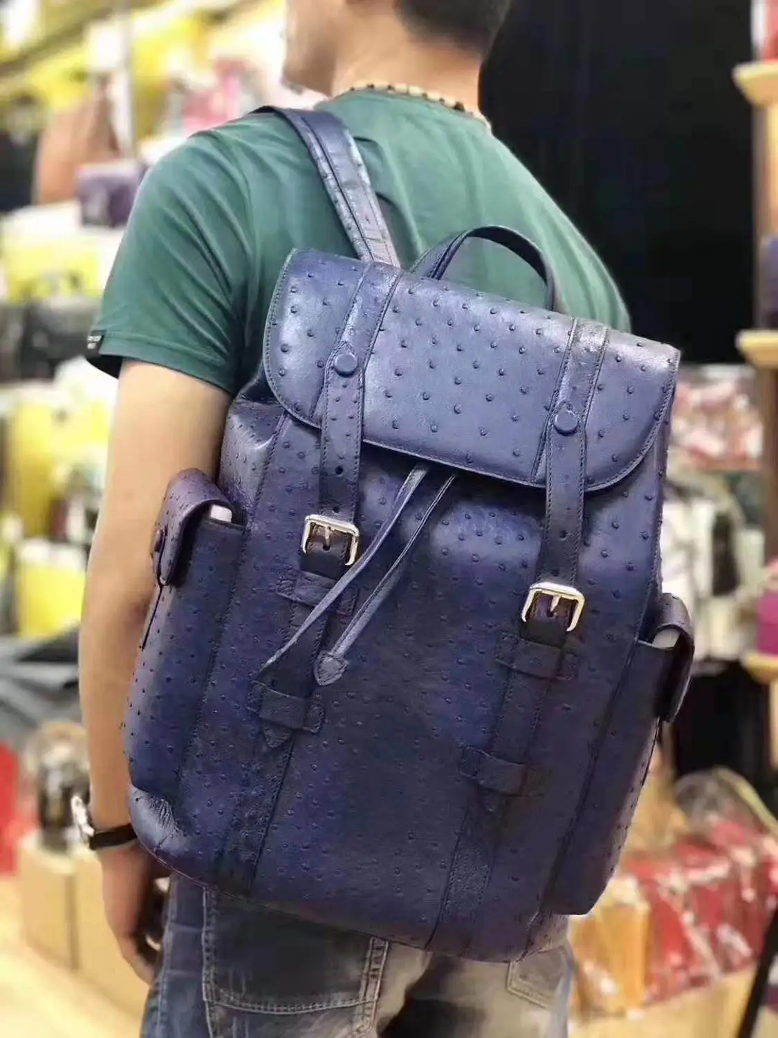 Newly 100% luxury quality genuine real ostrich leather skin fashion travel outside daily backpack bag orange blue brown color