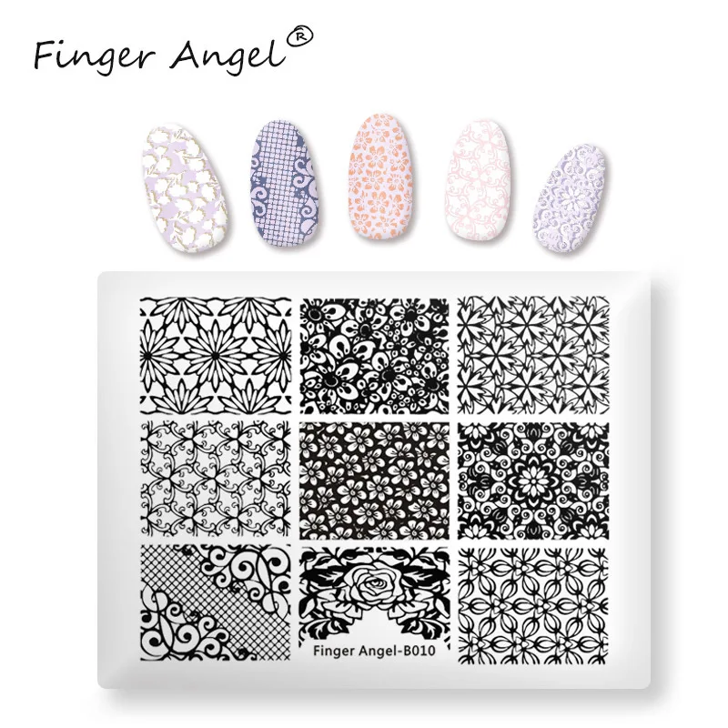 Finger Angel 1PCS Nail Art Stamping Plates Flower Pattern Image Plate Hot Sales Rectangle Printing Template Mix Designs