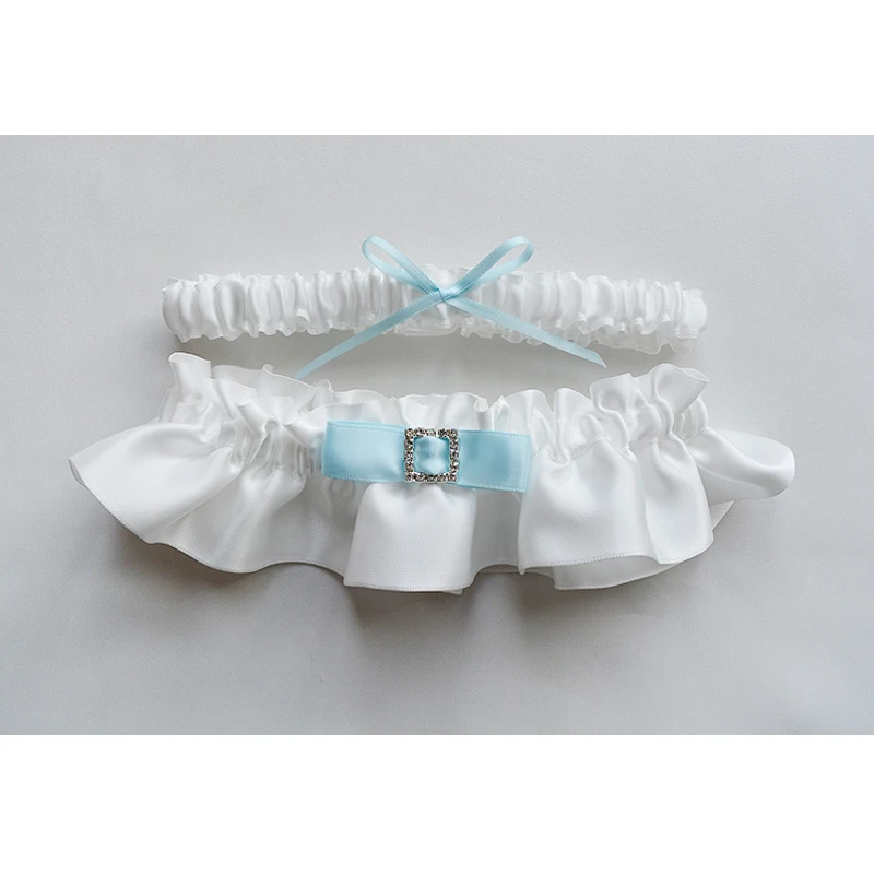 2Pcs/set New whie Bride Garters satin blue bow Women's Sexy Garter  Bridal Leg ring Belt Suspender Wedding accessories supplies