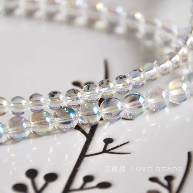 

Natural Angel Aqua Aura Clear Quartz 6-12mm Round Loose Beads Jewelry Making DIY For Women