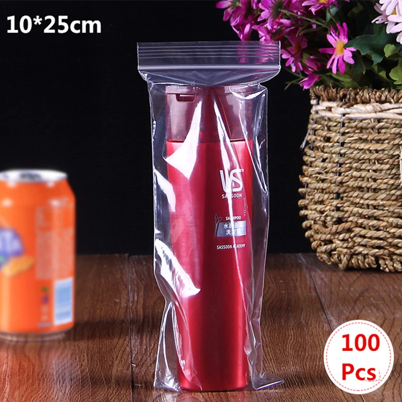 100Pcs/Bag Long Style PE Transparent Ziplock Bag Reusable Remote Control Cosmetic Packaging Ziplock Zip Zipped Lock Bags