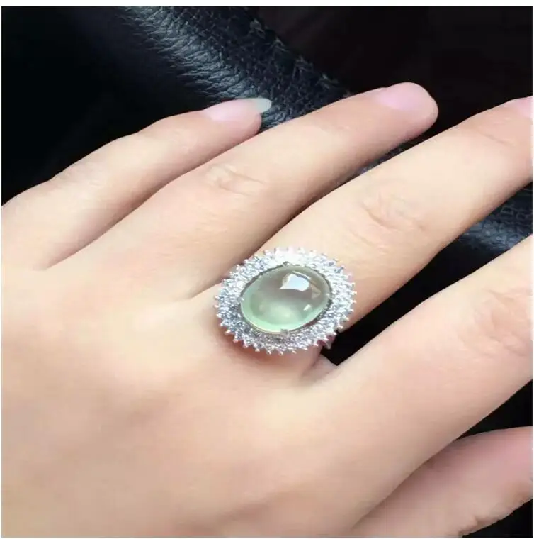 Natual Prehnite Ring Free shipping Natural real Prehnite Ring 925 sterling silver Gem Size 10*12mm for Woman Or Man