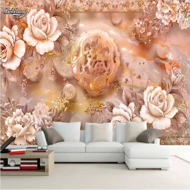 beibehang High - grade three - dimensional jade carving stone TV background custom large - scale fresco non - woven wallpaper