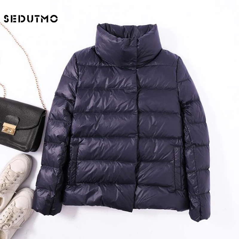 SEDUTMO เป็ดหนาฤดูหนาวลงเสื้อ Oversize Ultra สั้น Coat Warm สีดำฤดูใบไม้ผลิแจ็คเก็ตปัก ED501