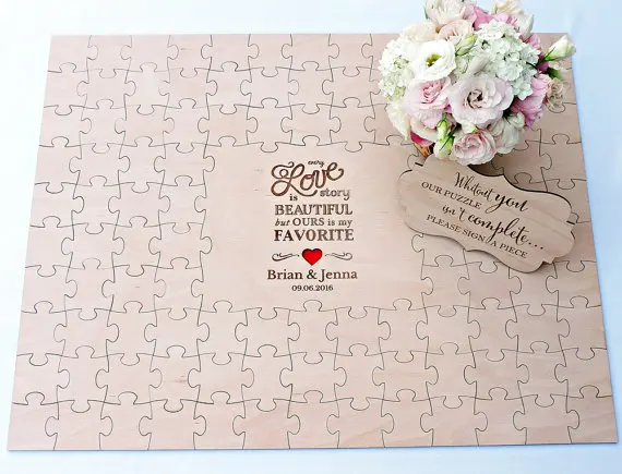 personalized initials date rustic puzzle wedding guest books Alternative Wooden guestbooks Receptions party favors decorations