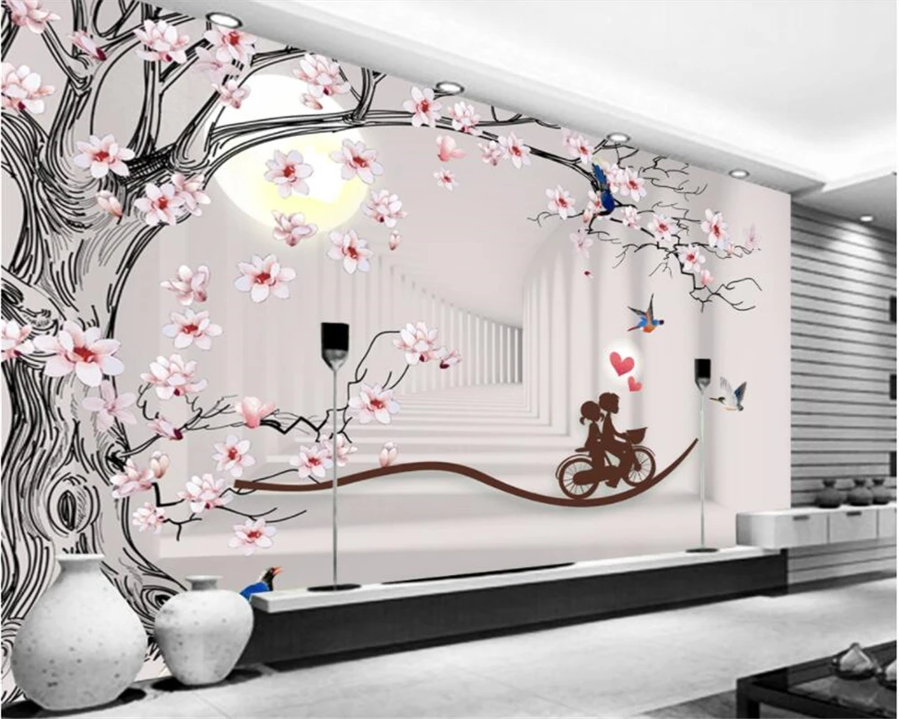 

beibehang wallpaper home decor Jade orchid tree romantic TV living room background wall wallpaper papel de parede 3d wallpaper