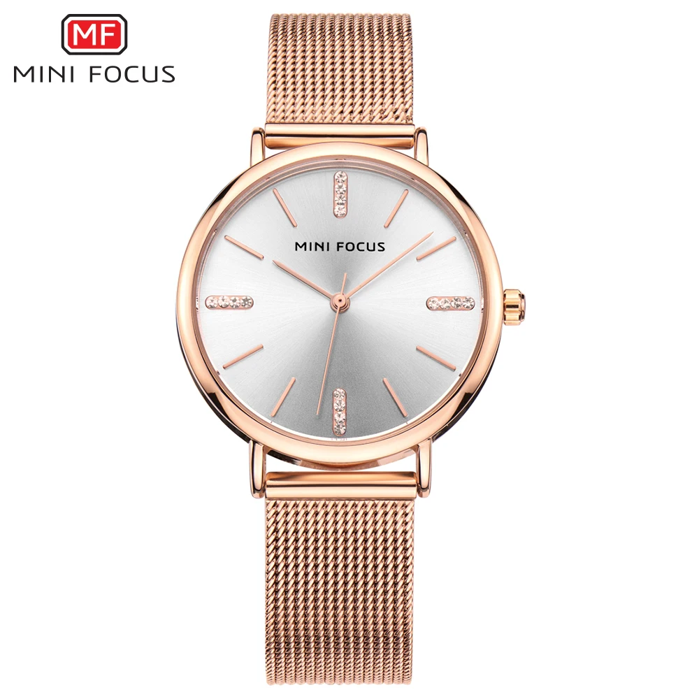 MINI FOCUS Fashion Simple Women Watches Girl Wristwatch Ultra Thin Quartz Watch Woman Stainless Steel Mesh Belt Ladies Clock