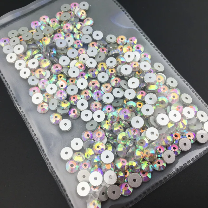 Lochrose One Hole Sew On Rhinestone Size 3mm 4mm 5mm 6mm 8mm Round Crystal Clear / AB Color for Dress Jewelry Making